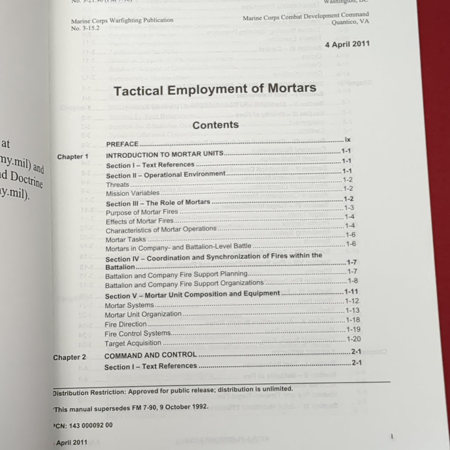 BOOK:  TACTICAL EMPLOYMENT OF MORTARS APRIL 2011 (BOX4)