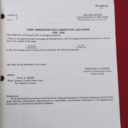 BOOK:  TECHNICAL MANUAL ARMY AMMUNITION DATA SHEETS FOR LIND MINES (FSC 1345) (BOX4)