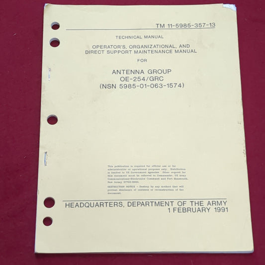 BOOK: TECHNICAL MANUAL OPERATOR'S, ORGANIAATIONAL, AND DIRECT SUPPORT MAINTENANCE MANUAL FOR ANTENNA GROUP OE-254/GRC(box5)