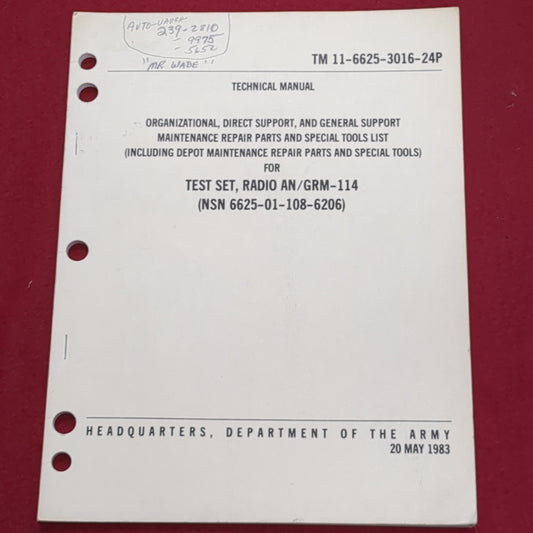 BOOK:  TECHNICAL MANUAL ORGANIZATIONAL, DIRECT SUPPORT, AND GENERAL SUPPORT MAINTENANCE REPAIR PARTS AND SPECIAL TOOLS LIST (INCLUDING DEPOT MAINTENANCE REPAIR PARTS AND SPECIAL TOOLS FOR TEST RADIO AN 20 MAY 1983(box5)