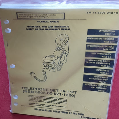 BOOK: TECHNICAL MANUAL OPERATOR'S UNIT AND INTERMEDIATE DIRECT SUPPORT MAINTENANCE MANUAL  TELEPHON 15 SEPTEMBER 1987 (box5)