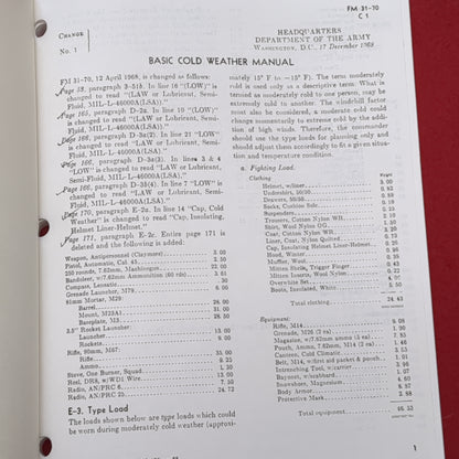 BOOK:  APRIL 1968 DEPARTMENT OF THE ARMY FIELD MANUAL BASIC COLD WEATHER MANUAL(box6)