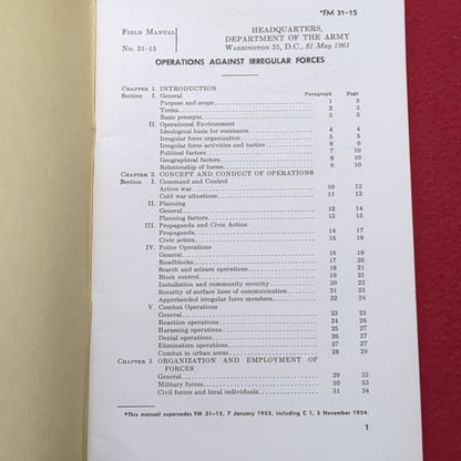 BOOK:  OPERATIONS AGAINST IRREGULAR FORCES MAY 1961 (box6)