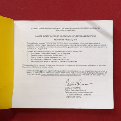 BOOK:  HAZARD CLASSIFICATION OF U.S. MILITARY EXPLOSIVES AND MULITIONS FEBRUARY 2019 REVISION 18(box6)