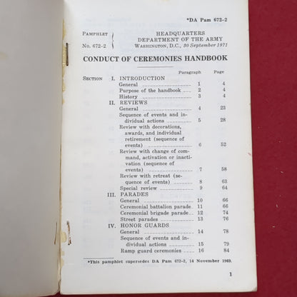 BOOK:  CONDUCT OF CEREMONIES HANDBOOK SEPTEMBER 1971  (box6)
