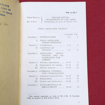 BOOK: FIELD ARTILLERY AND TACTICS OCTOBER 1961 (box6)