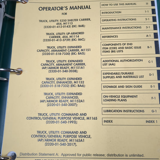 BOOK: OPERATPR'S MANUAL FOR TRUCK, UTILITY, SHELTER CARRIER, ..... OCTOBER 1997(box8)