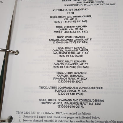 BOOK: OPERATPR'S MANUAL FOR TRUCK, UTILITY, SHELTER CARRIER, ..... OCTOBER 1997(box8)