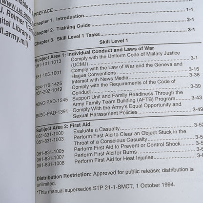 BOOK:  SOLDIER'S MANIAL OF COMMON TASKS SKILL LEVEL 1 AUGUST 2003   (box8)