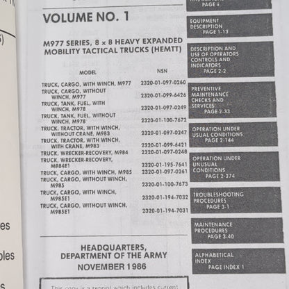 BOOK:  QUICK REFERENCE GUIDE OPERATOR PMCS TABLES FOR HEMTT 10-1/23 WITH LP; HEMTT LHS WITH LO; HEMTT CBT/EQUIPMENT WITH LO; PLS TRAILER WITH LO; CONTAINER HANDLING UNIT (CHU); M1 FLAT RACK; M1077FLAT RACK; ME/MEA1 CROP TACOM HANDOUT APRIL 2004  (box8)