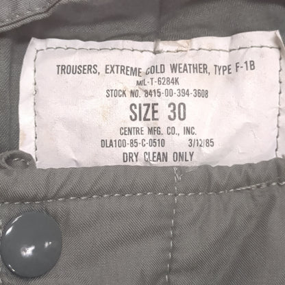 US Military F-1B Extreme Cold Weather Trousers 1982 W/O Suspenders Men's Sz 30 Excellent Condition (da13-OCT181)
