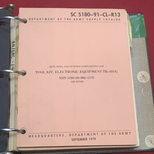 BOOK:  SETS, KITS, AND OUTFITS COMPONENTS LIST TOOL KIT, ELECTRONIC EQUIPMENT TK-101G; NSN 5180-00-064-5178 ; LIN W37483 SEPTEMBER 1978 (box9)