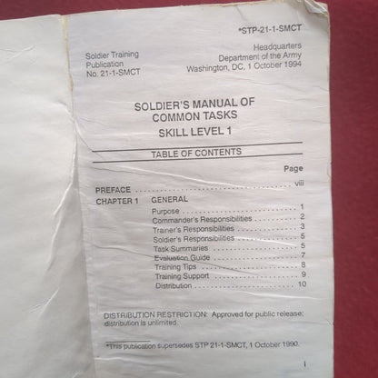 Copy of BOOK: SOLDIER'S MANUAL OF COMMON TASKS: SKILL LEVEL 1 OCTOBER 1994 (box9)
