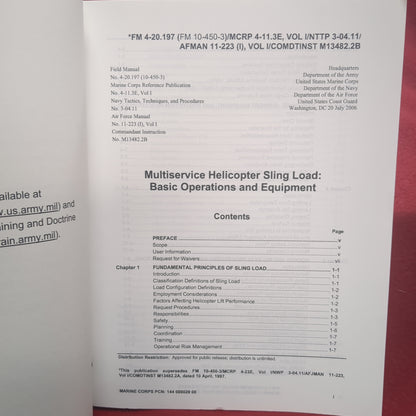 BOOK:  MULTISERVICE HELICOPTER SLING LOAD: BASIC OPERATIONS AND EQUIPMENT VOLUME 1JULY 2006 (box9)