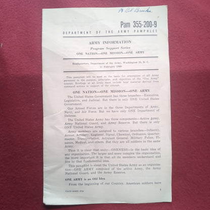 BOOK:  ARMY INFORMATION ONE NATION-ONE MISSION-ONE ARMY 11 FEBRUARY  1960 (box10)