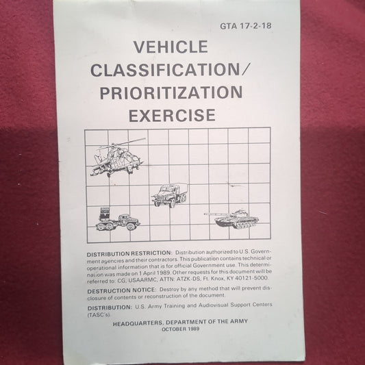 BOOK: VEHICLE CLASSIFICATION/PRIORITIZATION EXERCISE OCTOBER 1989 (box10)