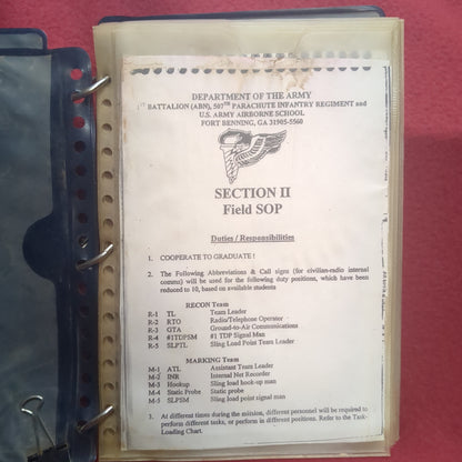 BOOK;  BATTALION (ABN) PARACHUTE INFANTRY REGIMENT AND U.S. ARMY AIRBORNE SCHOOL SECTION II: FIELD SOP (box10)
