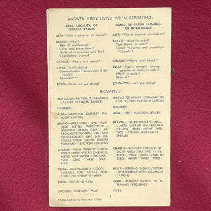 BOOK:  US ARMY ARMOR SCHOOL FORT KNOX, KENTUCKY SPOT REPORT (SPOTREP)  JUNE 1962 (box10)