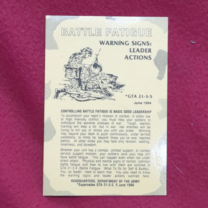 BOOK:  BATTLE FATIGUE WARNING SIGNS: LEADER ACTIONS JUNE 1994      (box10)
