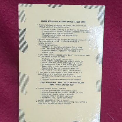BOOK:  BATTLE FATIGUE WARNING SIGNS: LEADER ACTIONS JUNE 1994      (box10)