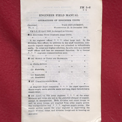 BOOK:  ENGINEER FIELD MANUAL OPERATIONS OF ENGINEER UNITS MARCH 1944   (box10)