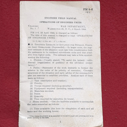 BOOK: ENGINEER FIELD MANUAL OPERATIONS OF ENGINEER UNITS 16 DECEMBER 1944    (box10)
