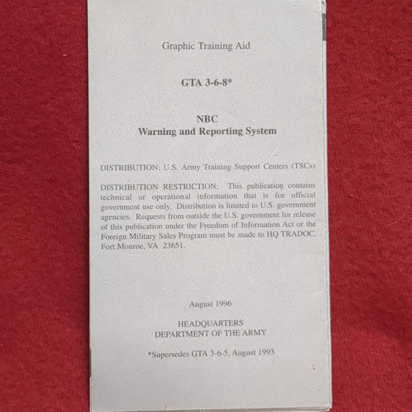 BOOK: GRAPHIC TRAINING AID NBC WARNING AND REPORTING SYSTEM AUGUST 1996   (box10)