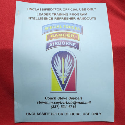 BOOK:  LEADER TRAINING PROGRAM INTELLIGENCE REFRESHER HANDOUTS SPECIAL FORCES RANGER AIRBORNE JULY 2018 (box10)