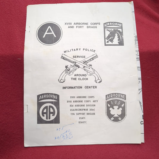 BOOK/PAMPHLET: XVIII AIRBORNE CORPS AND FORT BRAGG MIILITARY POLICE SERVICE AROUND THE CLOCK INFORMATION CENTER