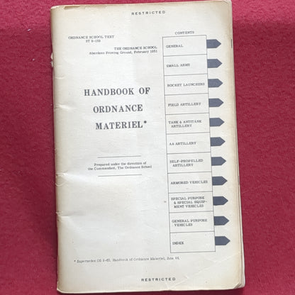 BOOK: HANDBOOK OF ORDNANCE MATERIEL* FEBRUARY 1951 (box10)