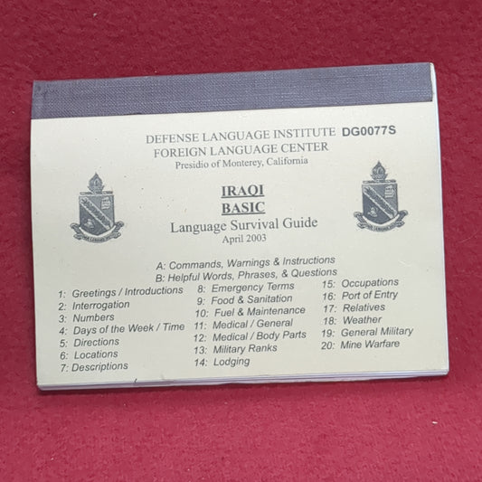 BOOK:  IRAQI BASIC LANGUAGE SURVIVAL GUIDE APRIL 2003 (box10)