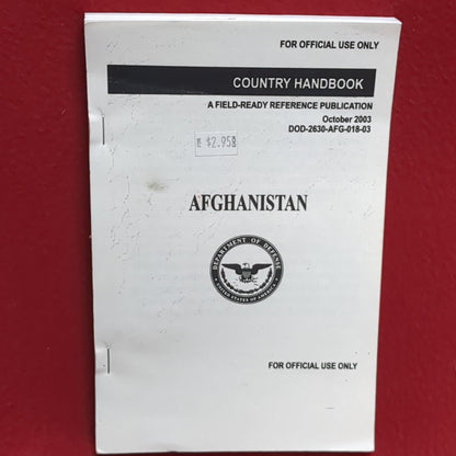 BOOK:  COUNTRY HANDBOOK: A FIELD-READY REFERENCE PUBLICATION AFGHANISTAN OCTOBER 2003   (box11)