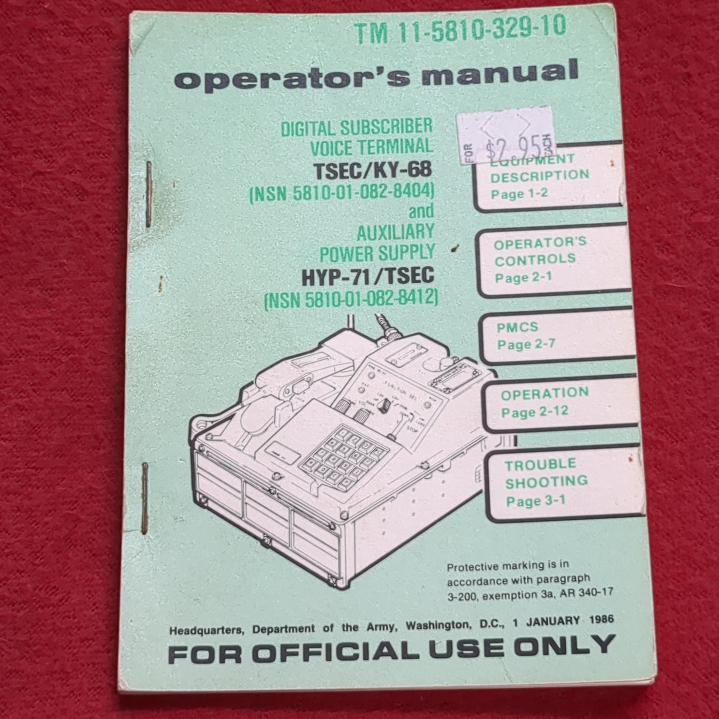 BOOK: OPERATOR'S MANUAL: DIGITAL SUBSCRIBER VOICE TERMINAL AND AUXILIARY POWER SUPPLY 1 JANUARY 1986 (box12)