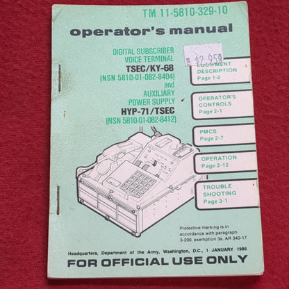 BOOK: OPERATOR'S MANUAL: DIGITAL SUBSCRIBER VOICE TERMINAL AND AUXILIARY POWER SUPPLY 1 JANUARY 1986 (box12)