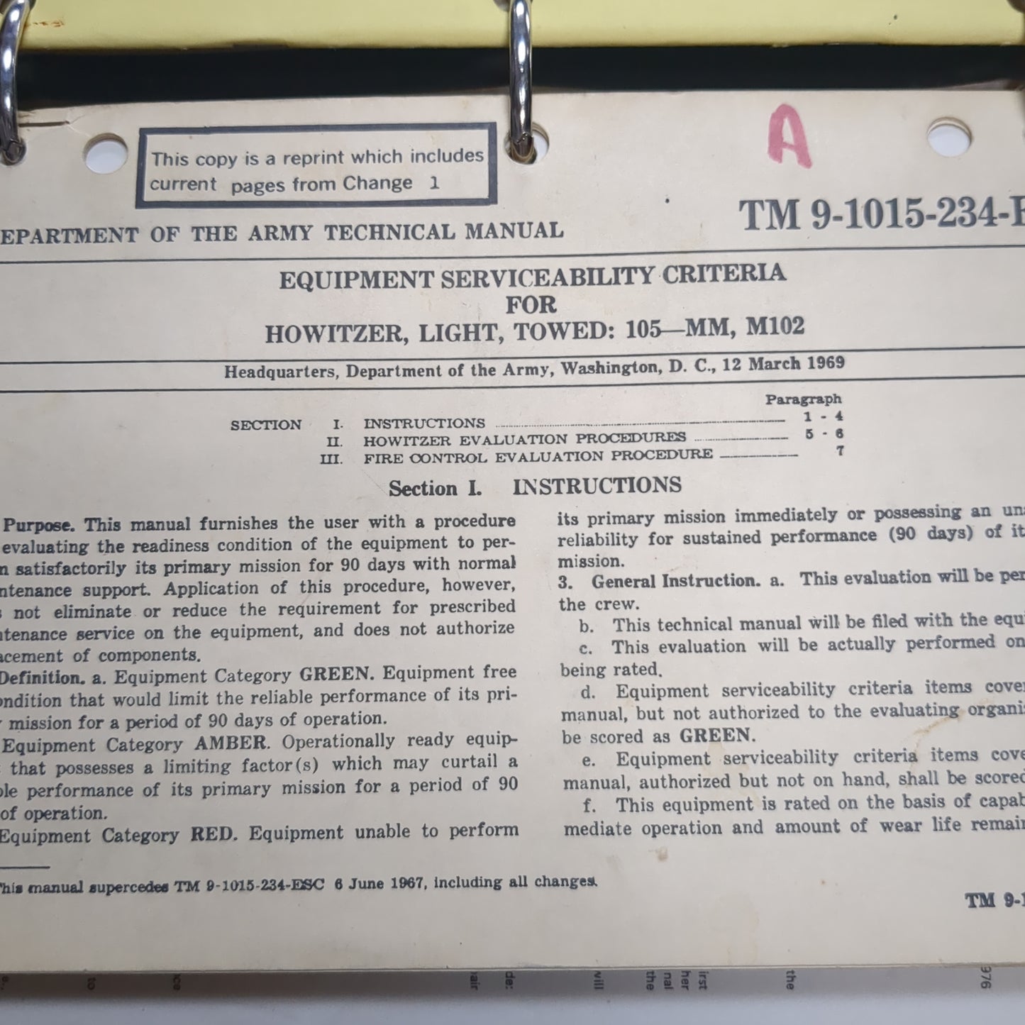 BOOK:  EQUIPMENT SERVICEABILITY CRITERIA FOR HOWITZER, LIGHT, TOWED: 105-MM, M102 MARCH 1969(box13)