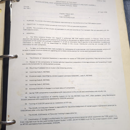 BOOK:  LOGISTICS TOW FIELDING PLAN 27 APRIL 1976 (box13)