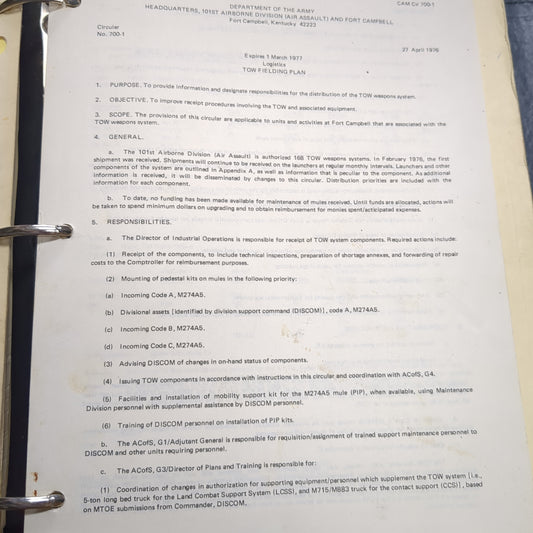 BOOK:  LOGISTICS TOW FIELDING PLAN 27 APRIL 1976 (box13)