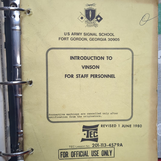 BOOK:  INTRODUCTION TO VINSON FOR STAFF PERSONNEL REVISED 1 JUNE 1980  (box14)