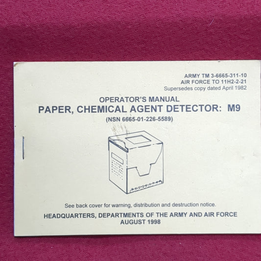 BOOK:  OPERATOR'S MANUAL PAPER, CHEMICAL AGENT DETECTOR: M9 AUGUST 1998(box16)