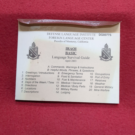 BOOK: IRAQI BASIC LANGUAGE SURVIVAL GUIDE APRIL 2003 (box16)