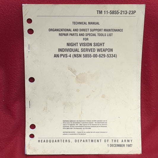 BOOK:  TECHNICAL MANUAL ORGANIZATIONAL AND DIRECT SUPPORT MAINTENANCE REPAIR PARTS AND SPECIAL TOOLS LIST FOR NIGHT VISION SIGHT INDIVIDUAL SERVED WEAPON   (box17)