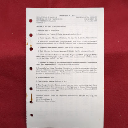 BOOK: 16 Nov 1989 MILITARY PAY AND ALLOWANCES MANUAL CHANGE 16 (BOX18)