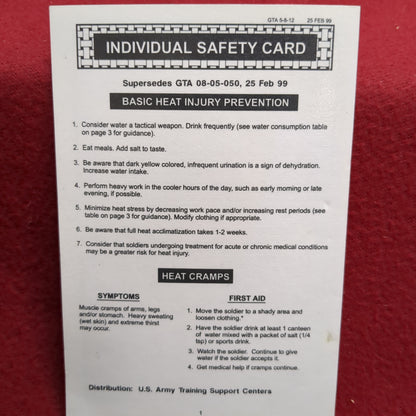 BOOK: 25 FEBRUARY 1999 5-8-12 INDIVIDUAL SAFETY CARD SUPERSEDES GTA 08-05-050 (BOX18)