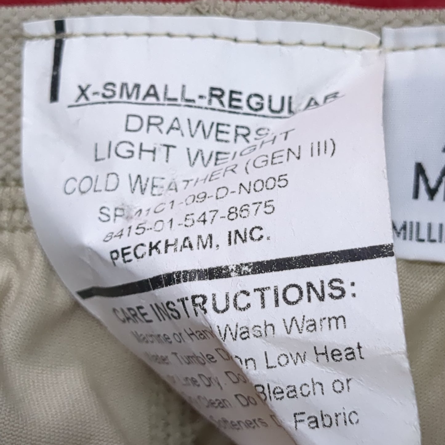 US Army X-Small Regular Silks Gen III Level 1 Cold Weather Pants Bottom Sand Good Condition (fa07-NOV186)