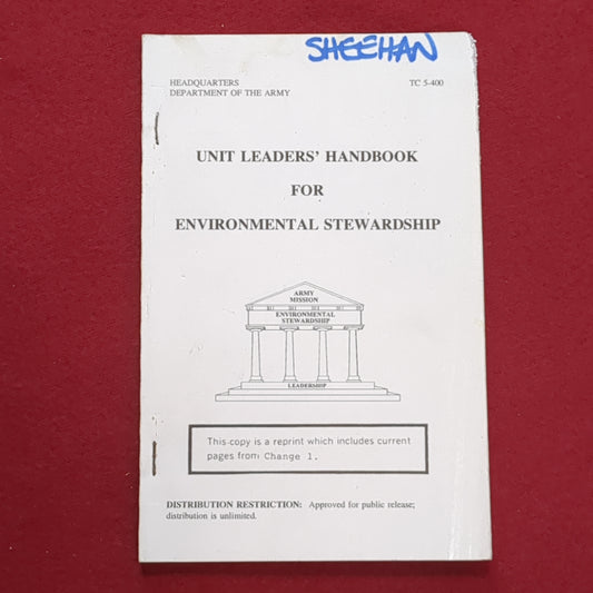 BOOK: HEADQUARTERS DEPARTMENT OF THE ARMYUNIT LEADERS' HANDBOOK FOR ENVIRONMENTAL STEWARDSHIP 3 OCTOBER 1995(BOX 19)