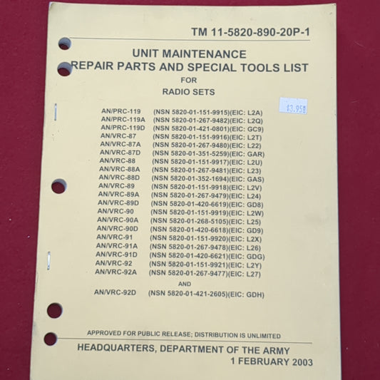 BOOK: MAINTENANCE PARTS AND SPECIAL TOOLS RADIO 1 FEBRUARY 2003 (BOX20)