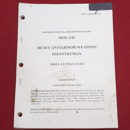 BOOK: SEPTEMBER 1999 MOS 11H HEAVY ANTIARMOR WEAPONS INFANTRYMAN (BOX20)