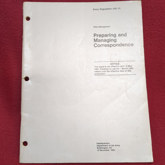 BOOK OFFICE MANAGEMENT: PREPARING AND MANAGING CORRESPONDENCE 12 NOVEMBER 1986(BOX23)