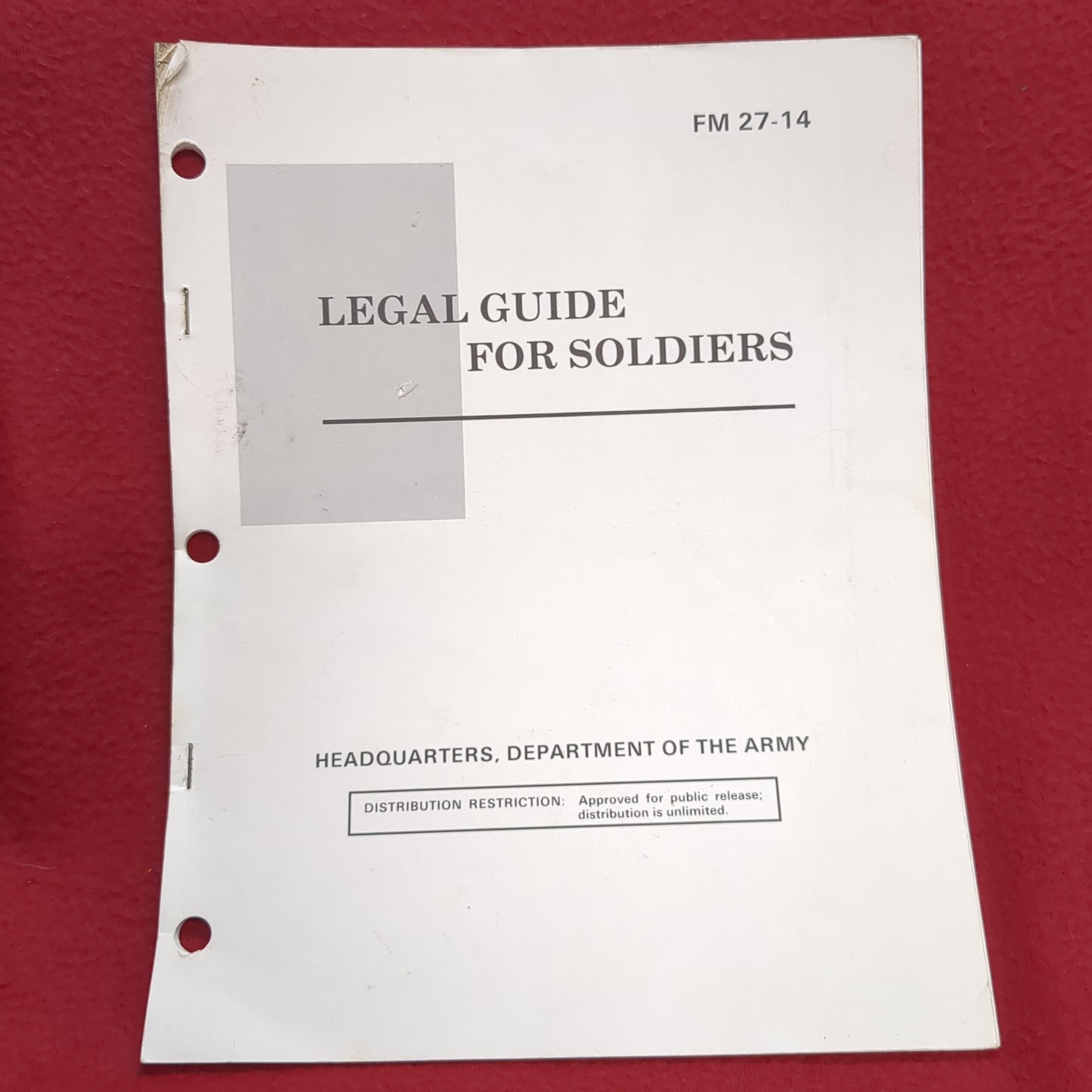 BOOK LEGAL GUIDE FOR SOLDIERS 16 APRIL 1991 FIELD MANUAL 27-14 (BOX23)