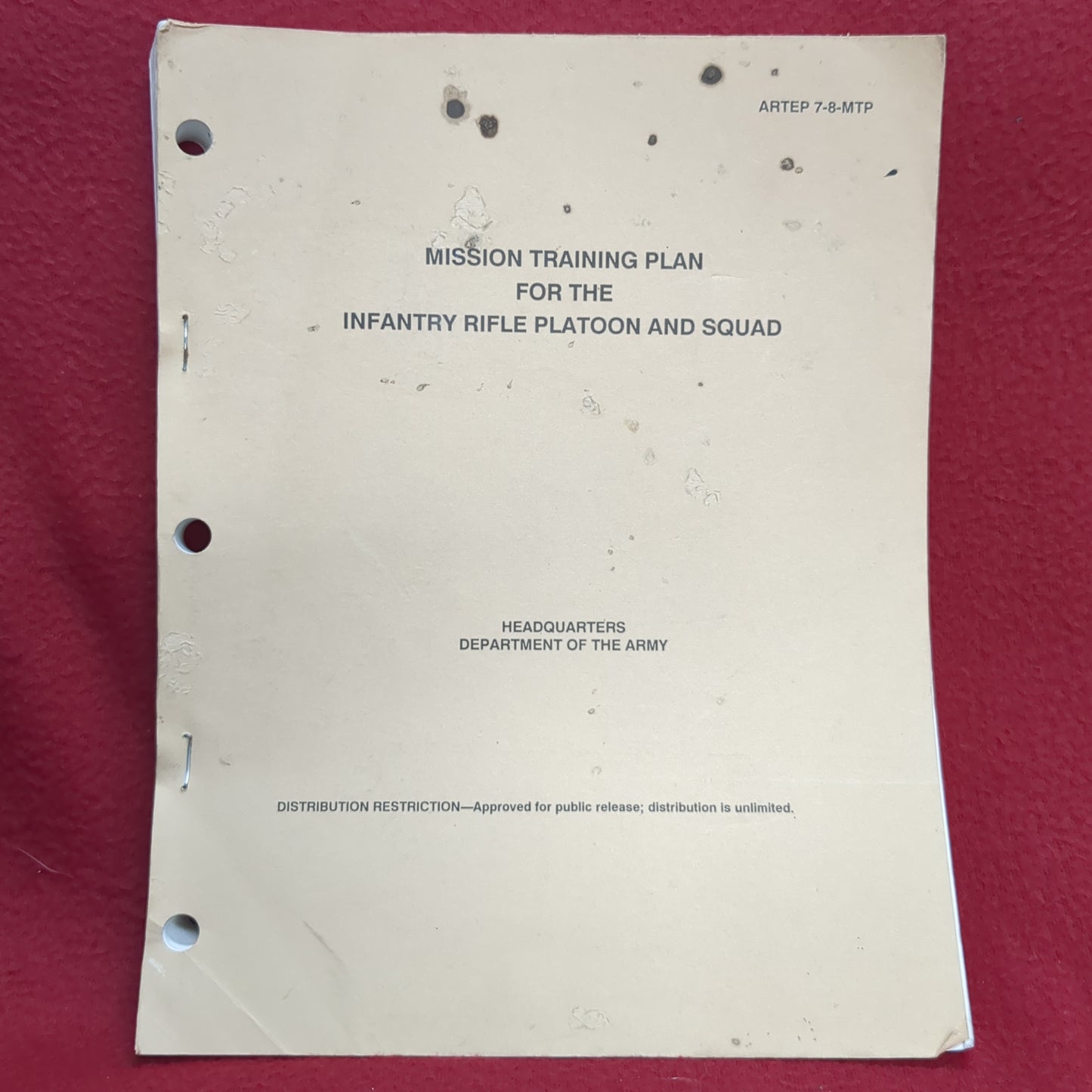 BOOK MISSION TRAINING PLAN FOR THE INFANTRY RIFLE PLATOON AND SQUAD 29 SEPTEMBER 1994 (BOX23)
